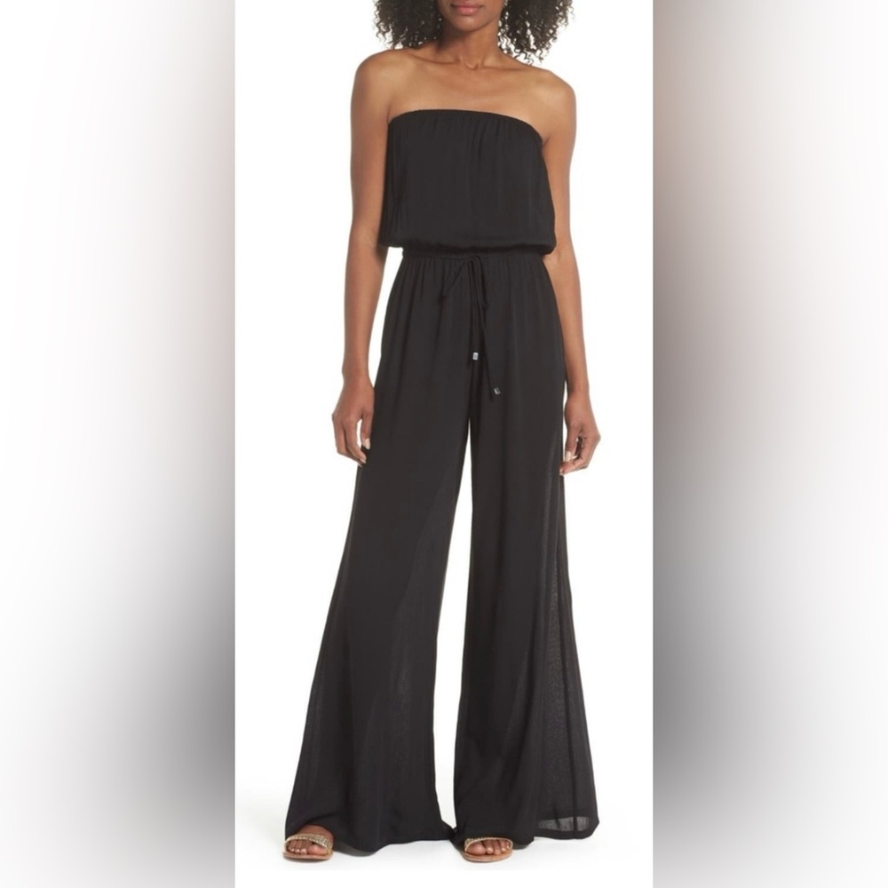 Elan Black Strapless Cover-Up Jumpsuit, Size M